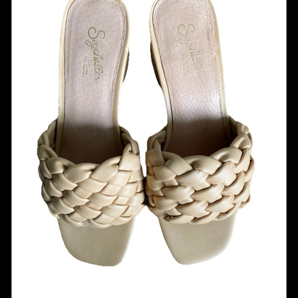 Anthropologie Seychelles Connoisseur Leather Heel, Tan Woven Straps, Size 7.5 - Picture 4 of 4